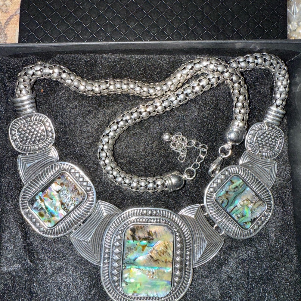 Silver Abalone Statement Necklace - image 1